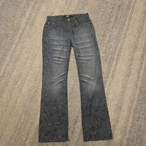 Versace Jeans Couture Denim Wash Blue Embroidered Glitter Jeans 29x 31